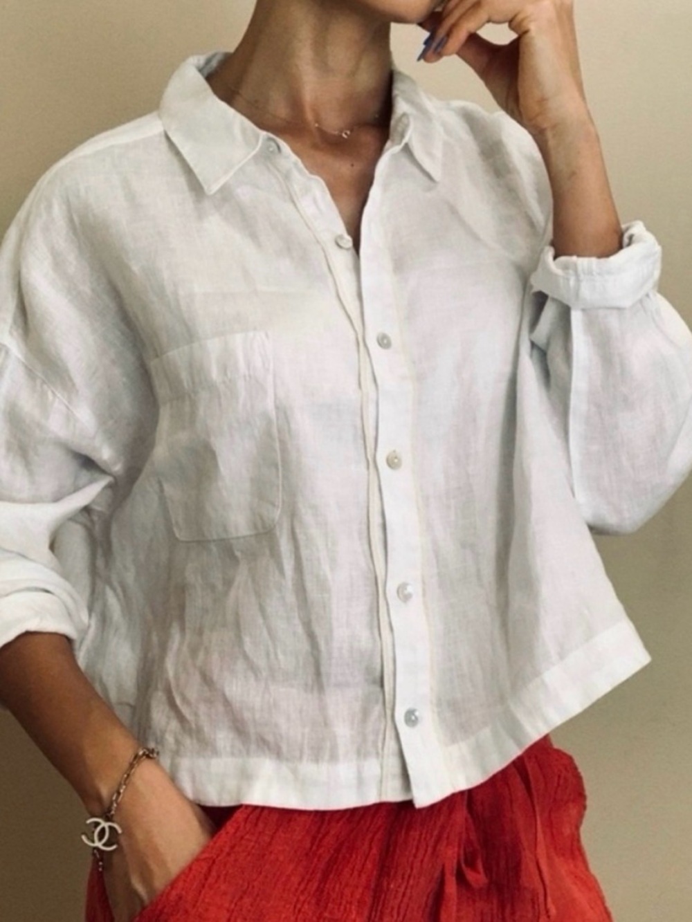 Rachel Zoe White Linen Button-Down